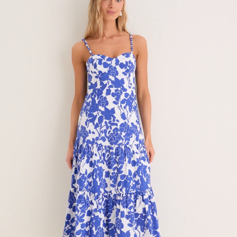 Blue and White Floral Maxi Dress